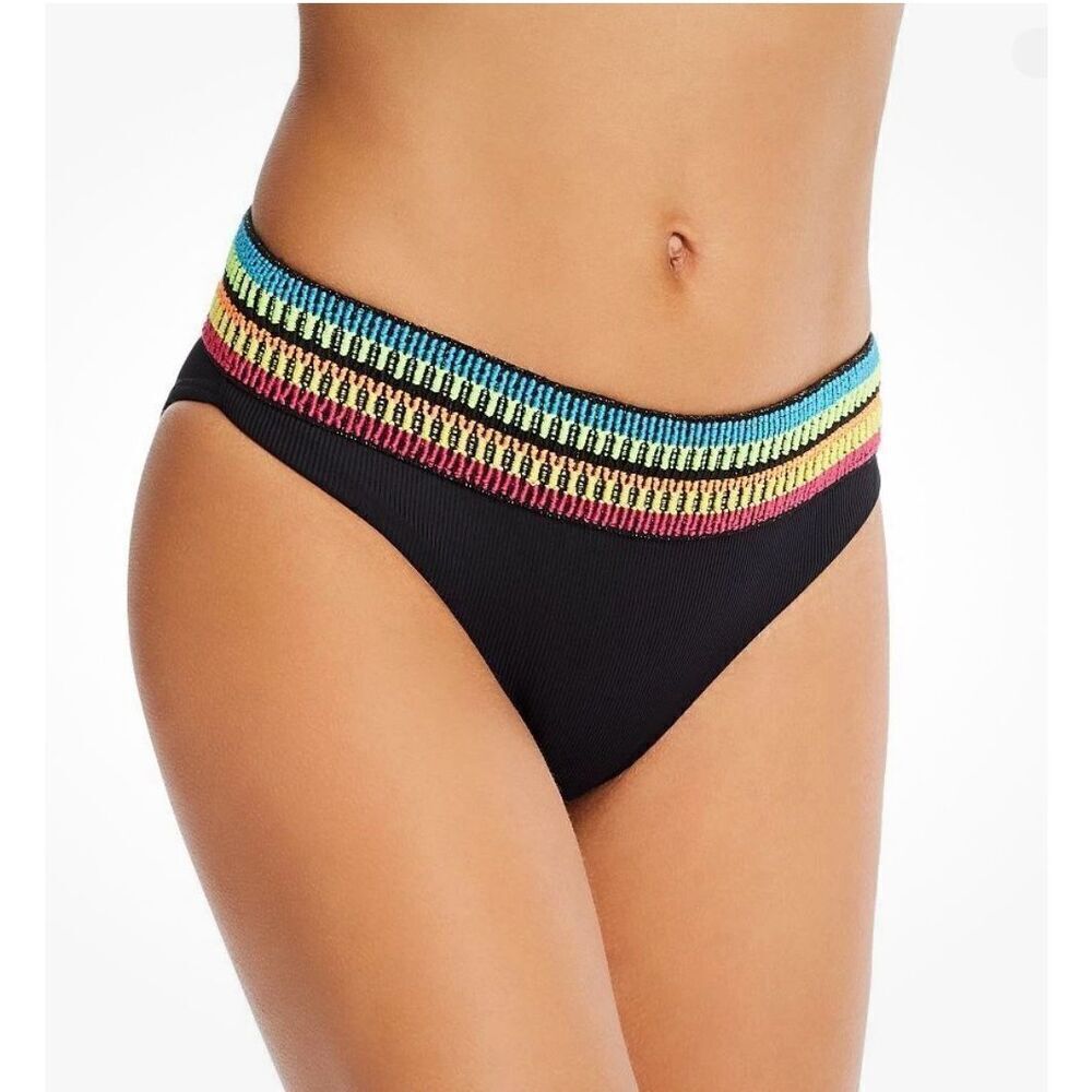 NWT Peixoto Zoni Full Bikini Bottoms Neon Embroidery Beach Vacation